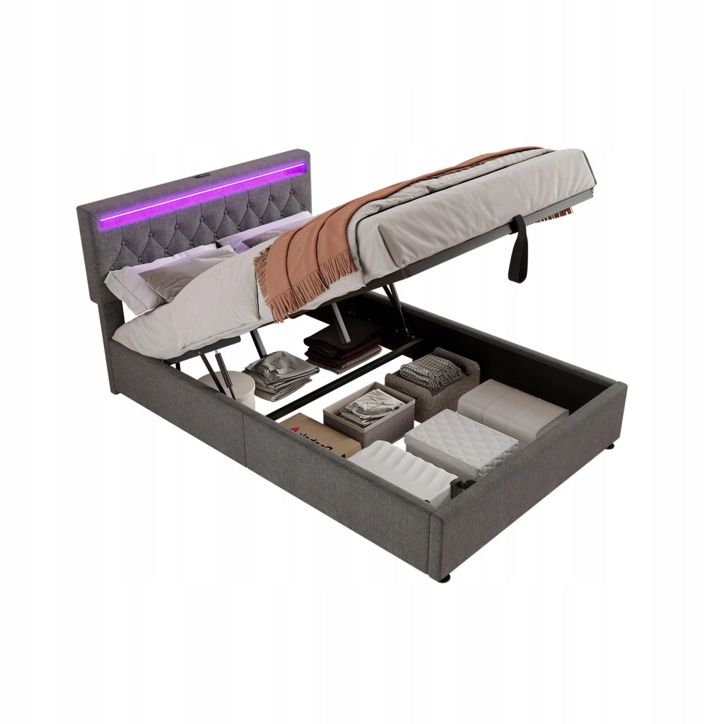 Letto 140x200 con LED e USB - Xylo - Idraulico, Grigio