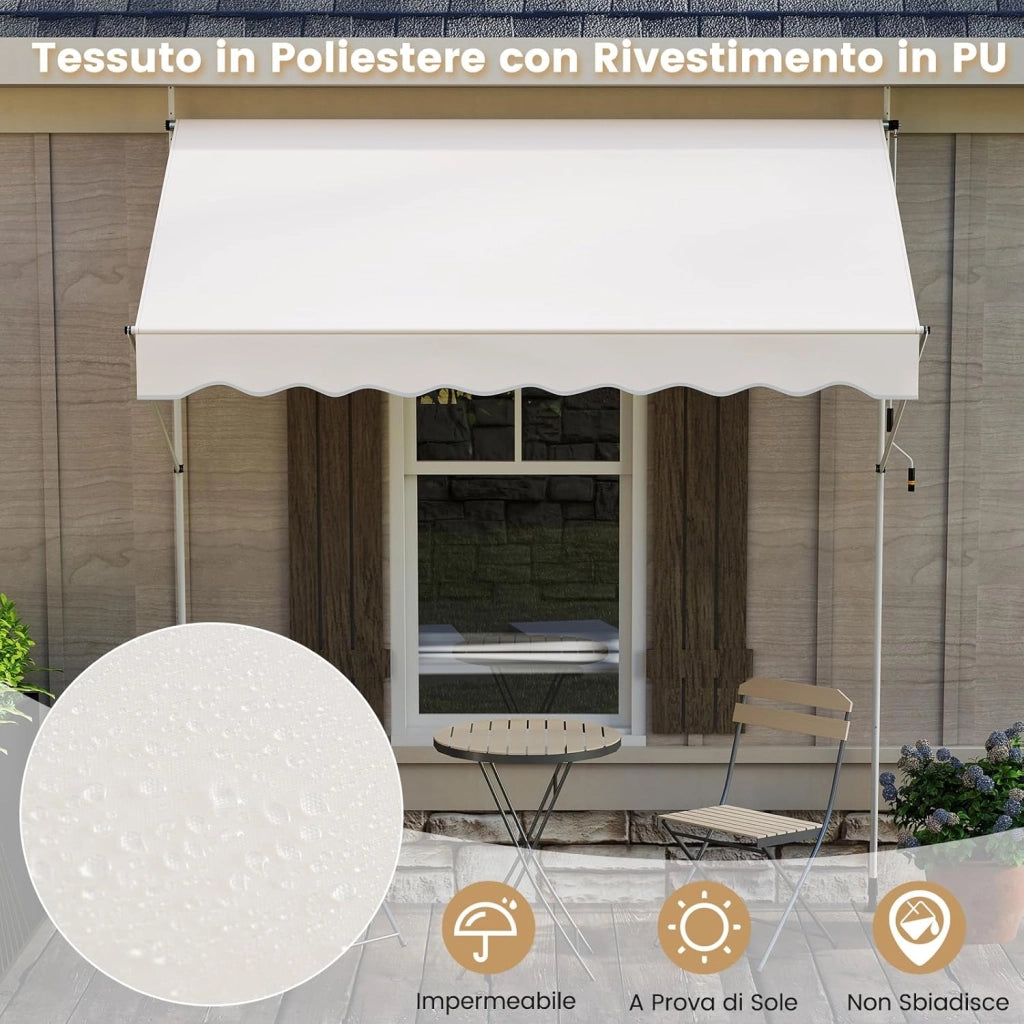 Tenda da Sole a Morsetto, Regolabile in Altezza e Inclinazione con Manovella, Telo Impermeabile e Resistente ai Raggi Solari e Telaio Antiruggine, Tenda Retrattile Senza Foratura (2,5M,Bianco)