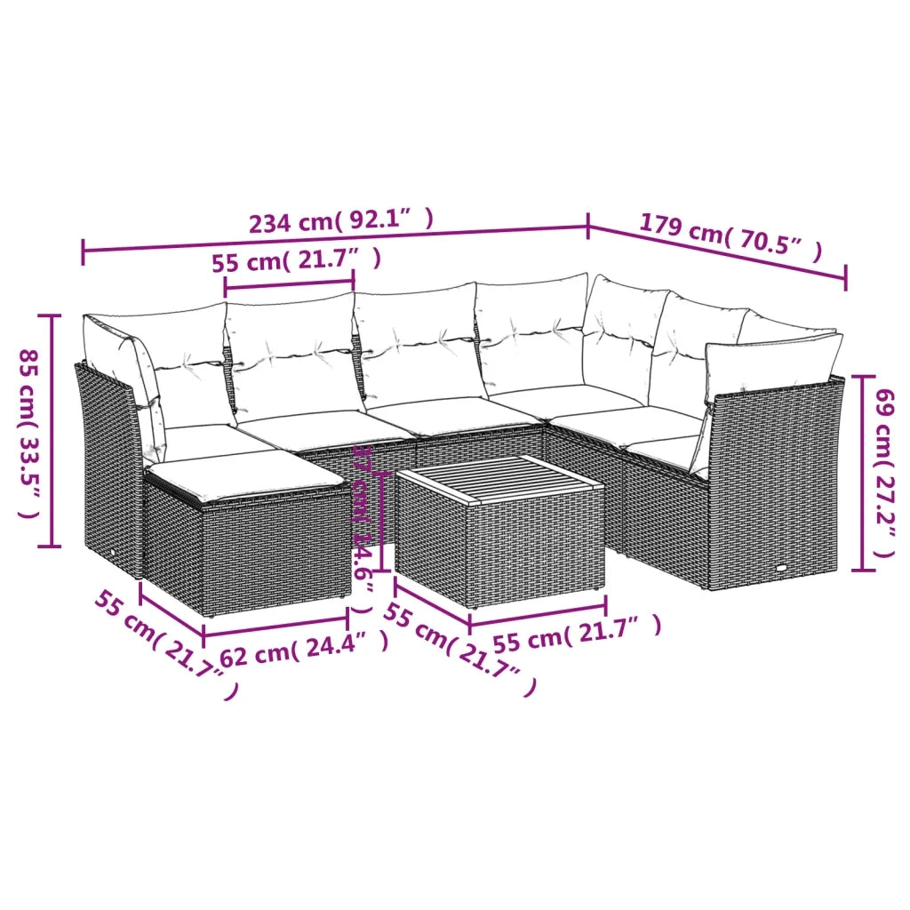 Set Divani da Giardino con Cuscini 8 pz Nero in Polyrattan 3223760