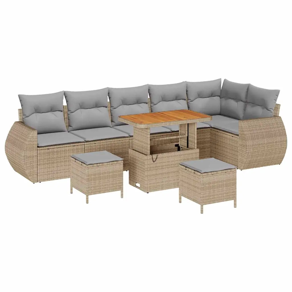 Set Divano da Giardino 9 pcs Beige polyrattan