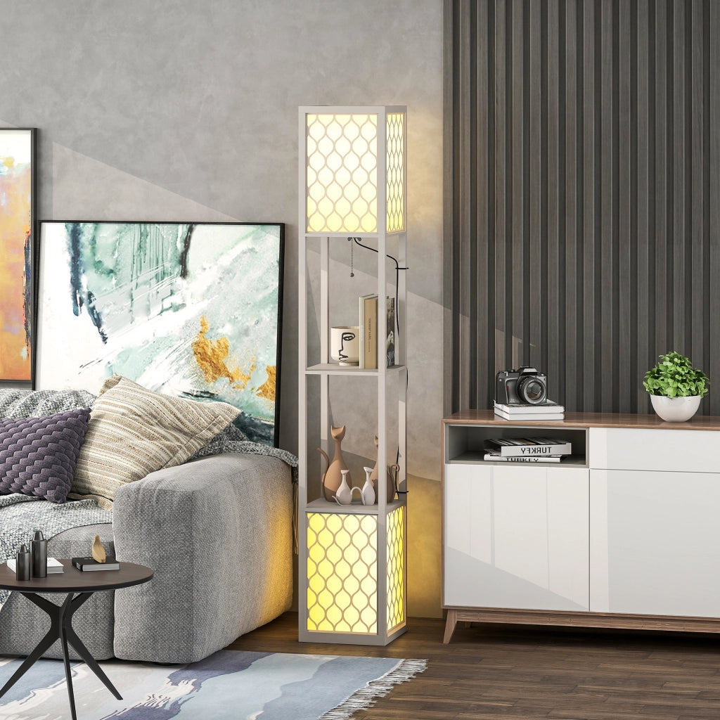 Lampada da terra moderna con 2 ripiani ¨C Xylo ¨C Nero e Bianco 26x26x156 cm