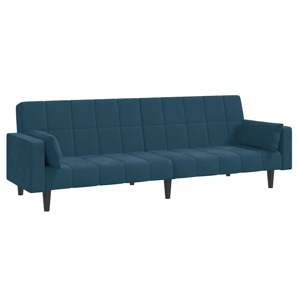 Divano Letto a 2 Posti con 2 Cuscini Blu in Velluto 375846