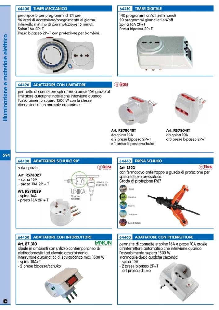 1pz adattatore schuko 90â¦ 16a a 2 poli + terra  cod:ferx.94492