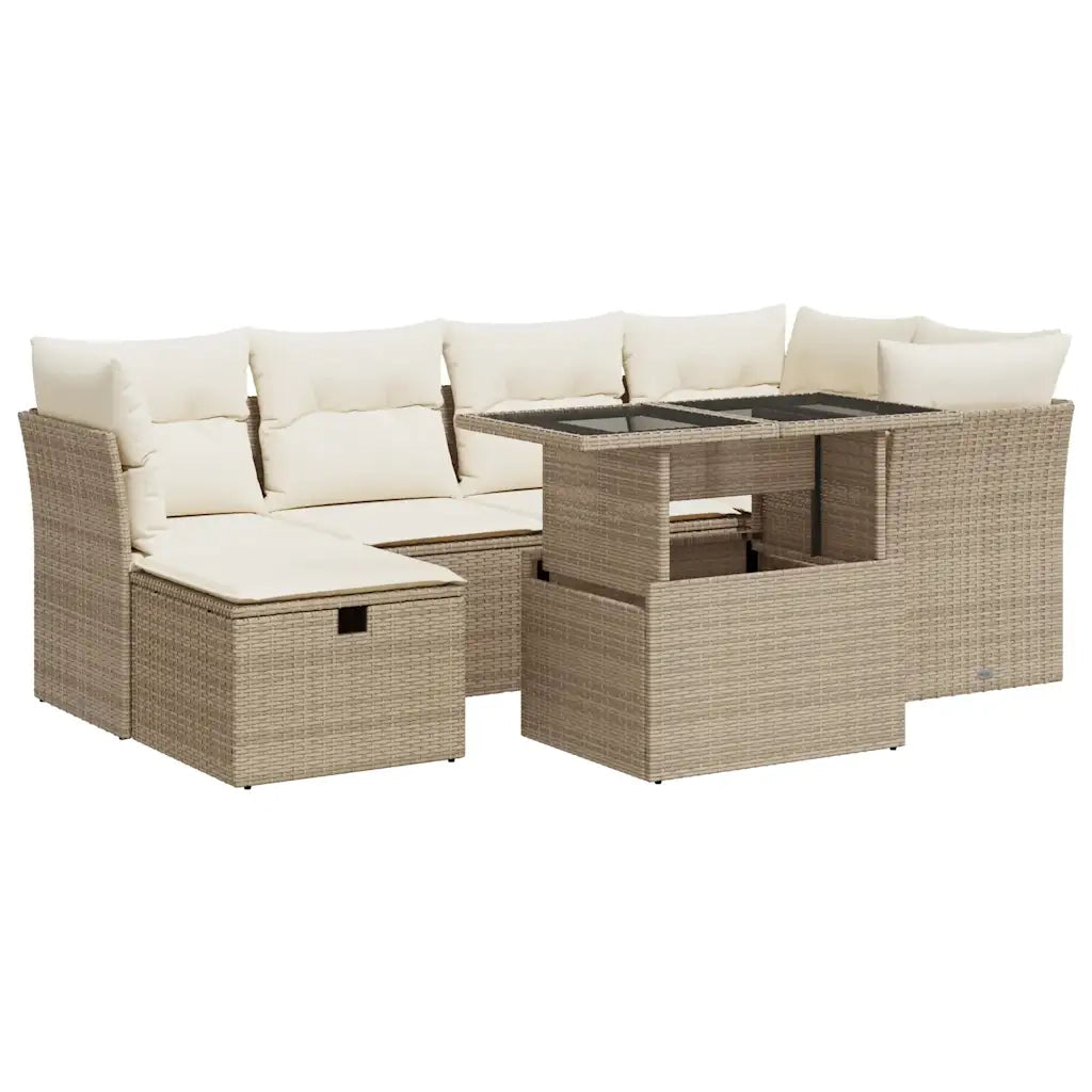 Set Divani da Giardino 7 pz con Cuscini Beige in Polyrattan 3327778