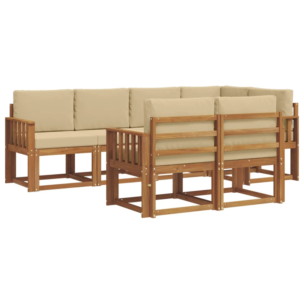 Set di divani da esterno con cuscino 7 pcs Naturale e Beige 3366531
