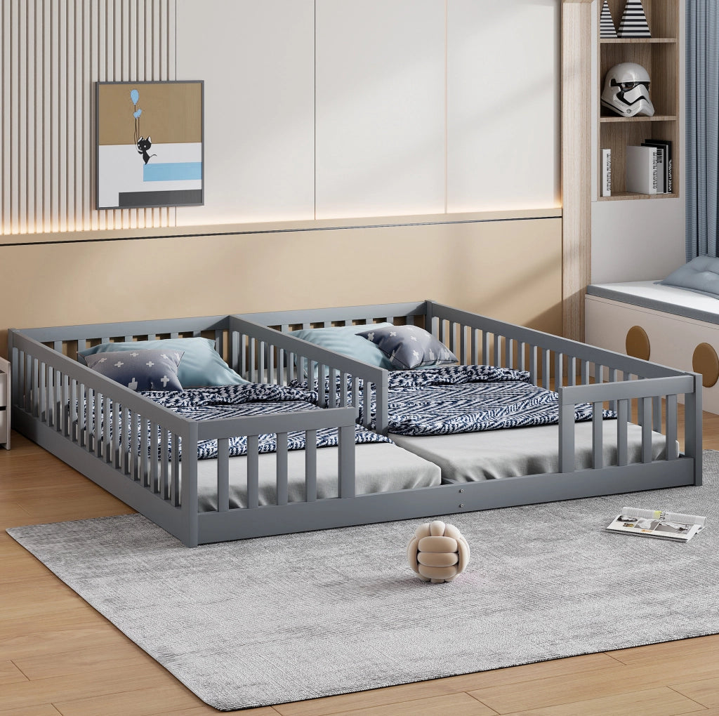 Letto per bambini con sponde di sicurezza; 90x200 cm; pino e MDF; grigio