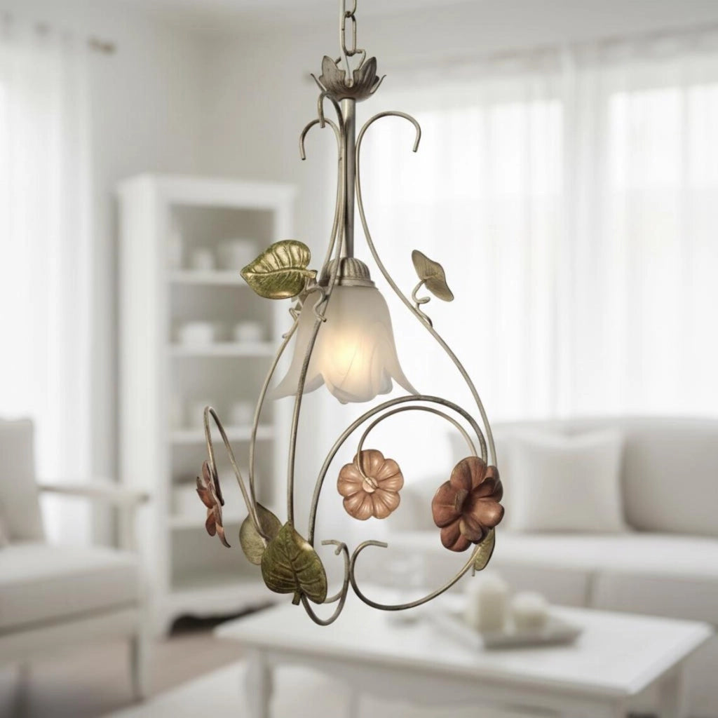 SPRING Sospensione a 1 Luce in Ferro Decorato Stile Floreale