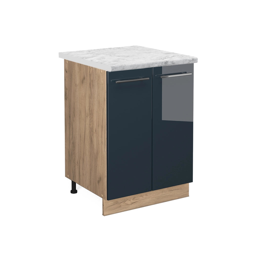 Mobiletto base cucina Fame-Line Blu scuro lucido/Rovere dorato 60 cm, PL Marmo Vicco