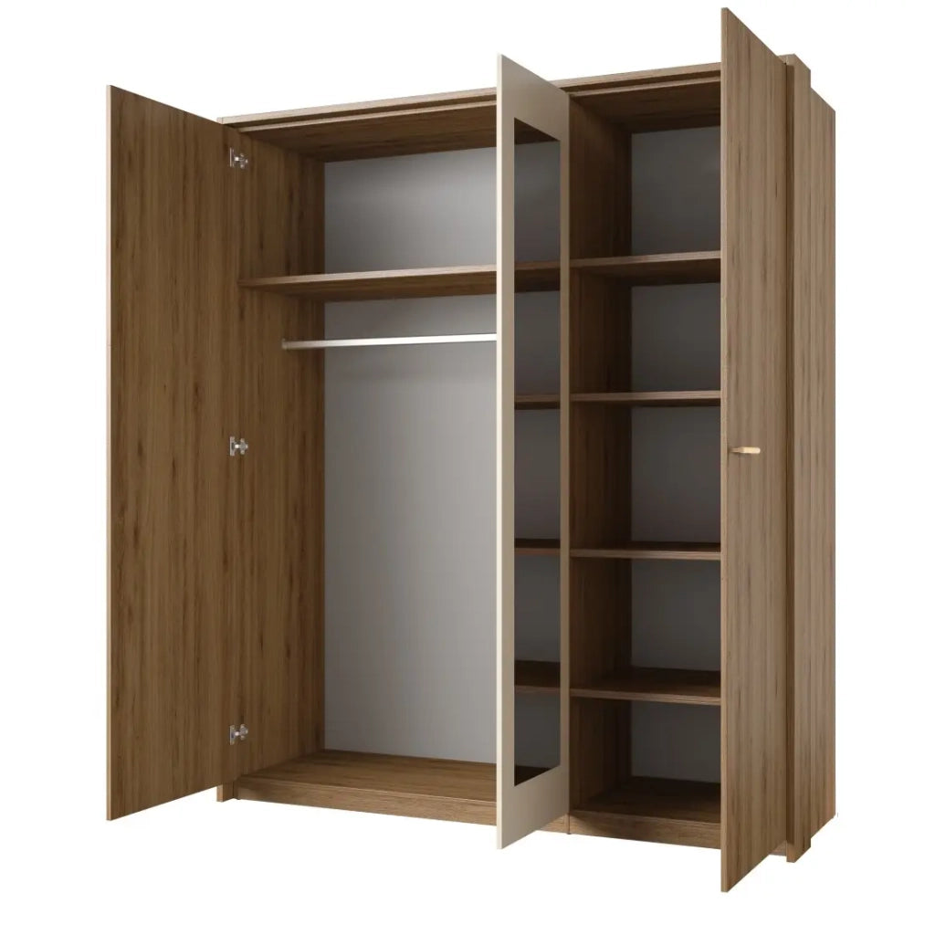Camera completa VERTIGO – Letto contenitore 160x200, 2 comodini, armadio a 3 ante, cassettiera + cornice design