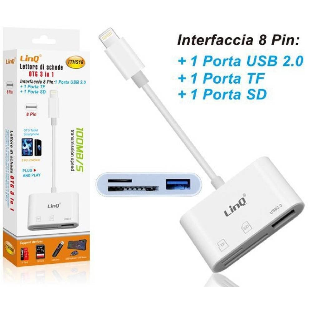Trade Shop - Lettore Schede Memory Card Otg 3in1 Interfaccia Lightning A Micro-sd/tf/usb Ith518 -