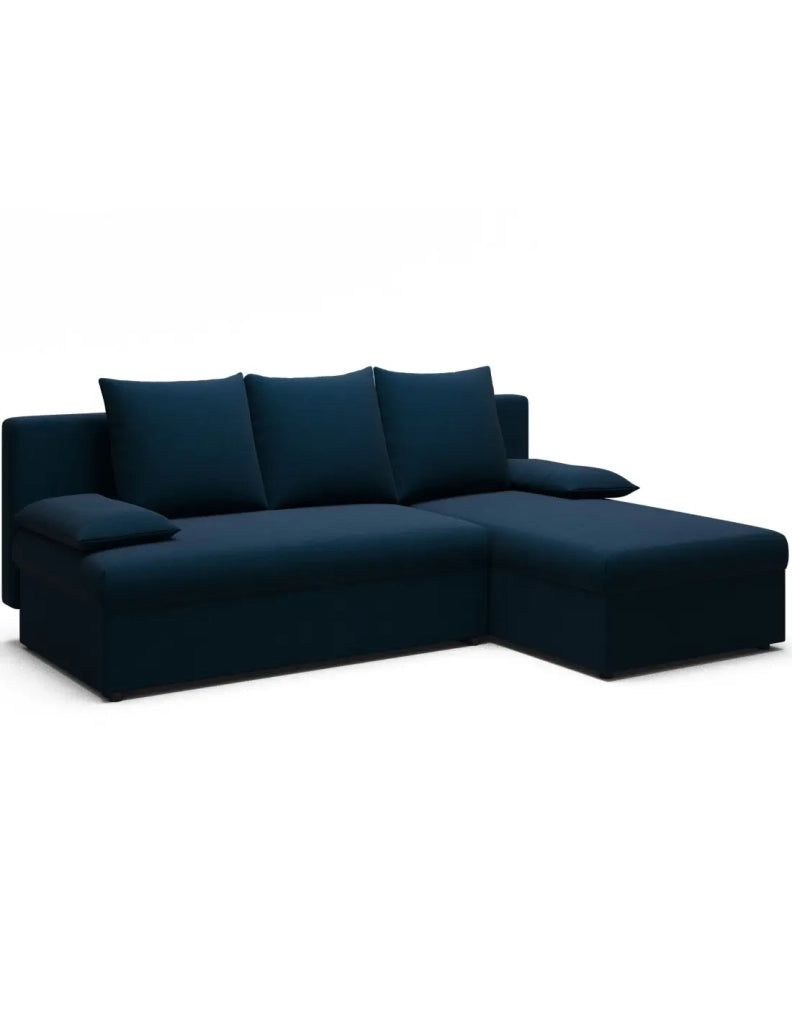 Divano ad angolo Blu notte 3 posti compatto con contenitore 206x90x146cm GINA