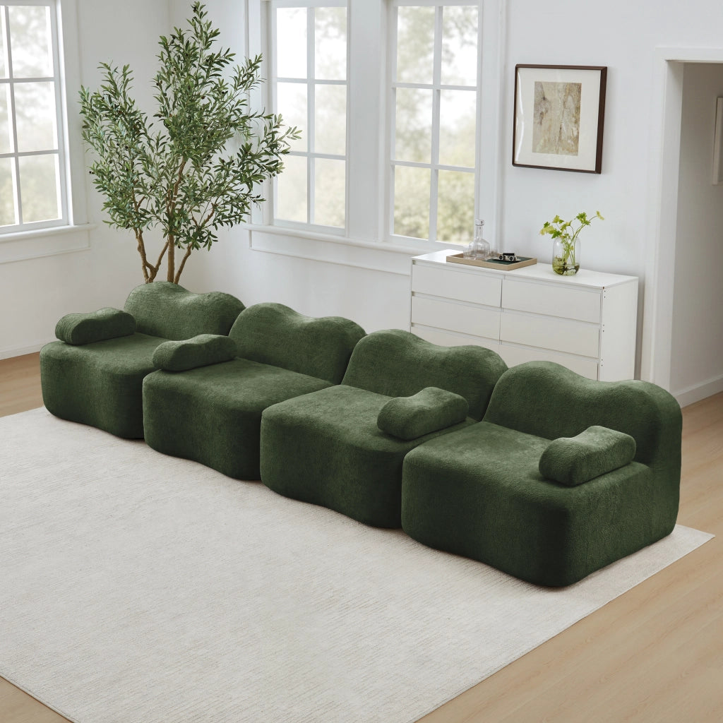 Divano Modulare 4 Posti con Braccioli ¨C MINIMAL ¨C Tessuto Verde, Seduta Profonda