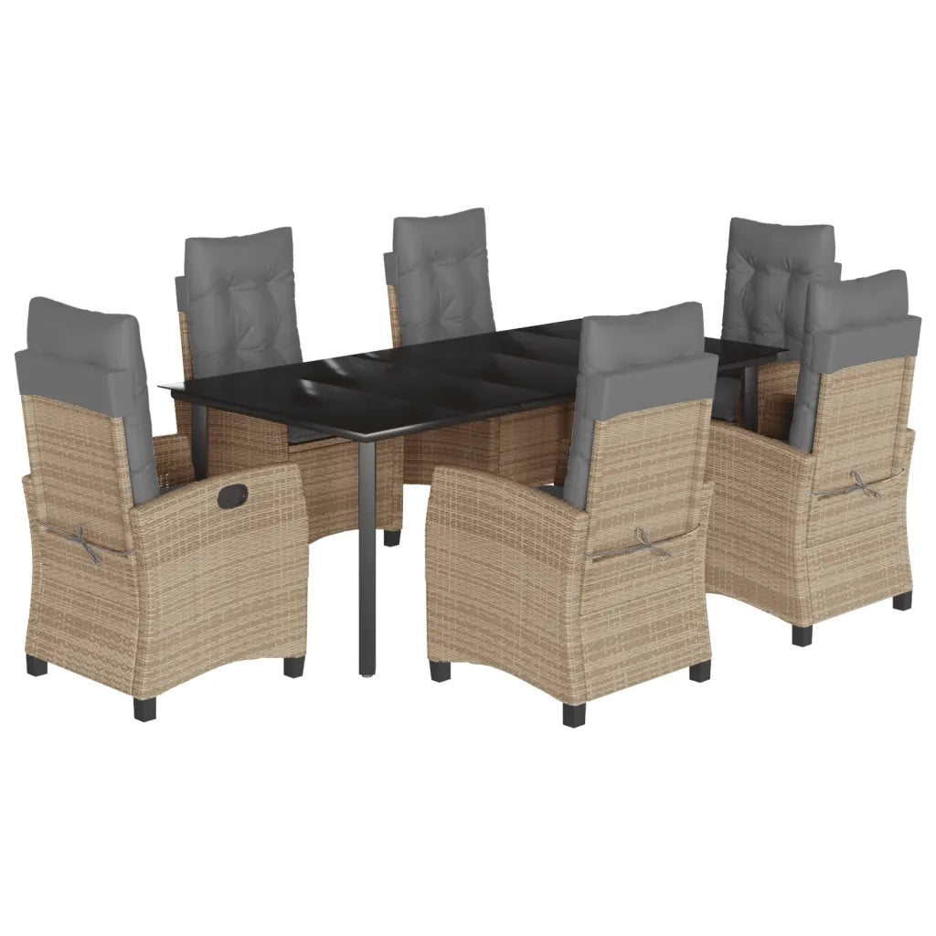 Set Pranzo da Giardino 7 pz con Cuscini Beige Misto Polyrattan