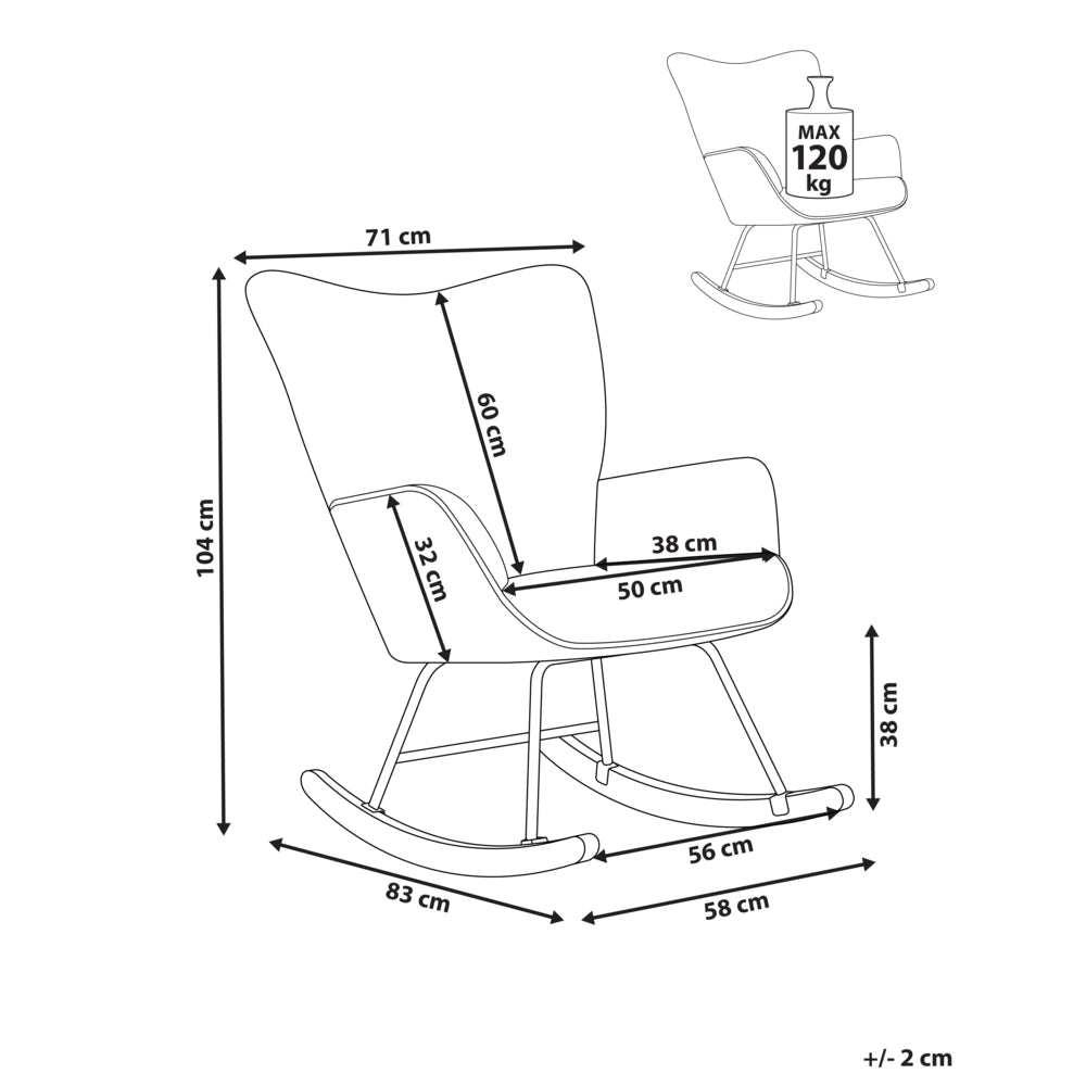 Poltrona a dondolo Azzurro Jumbo Corda Tappezzeria Metallo Gambe nere Confortevole Ampio schienale e braccioli Soggiorno Camera da letto