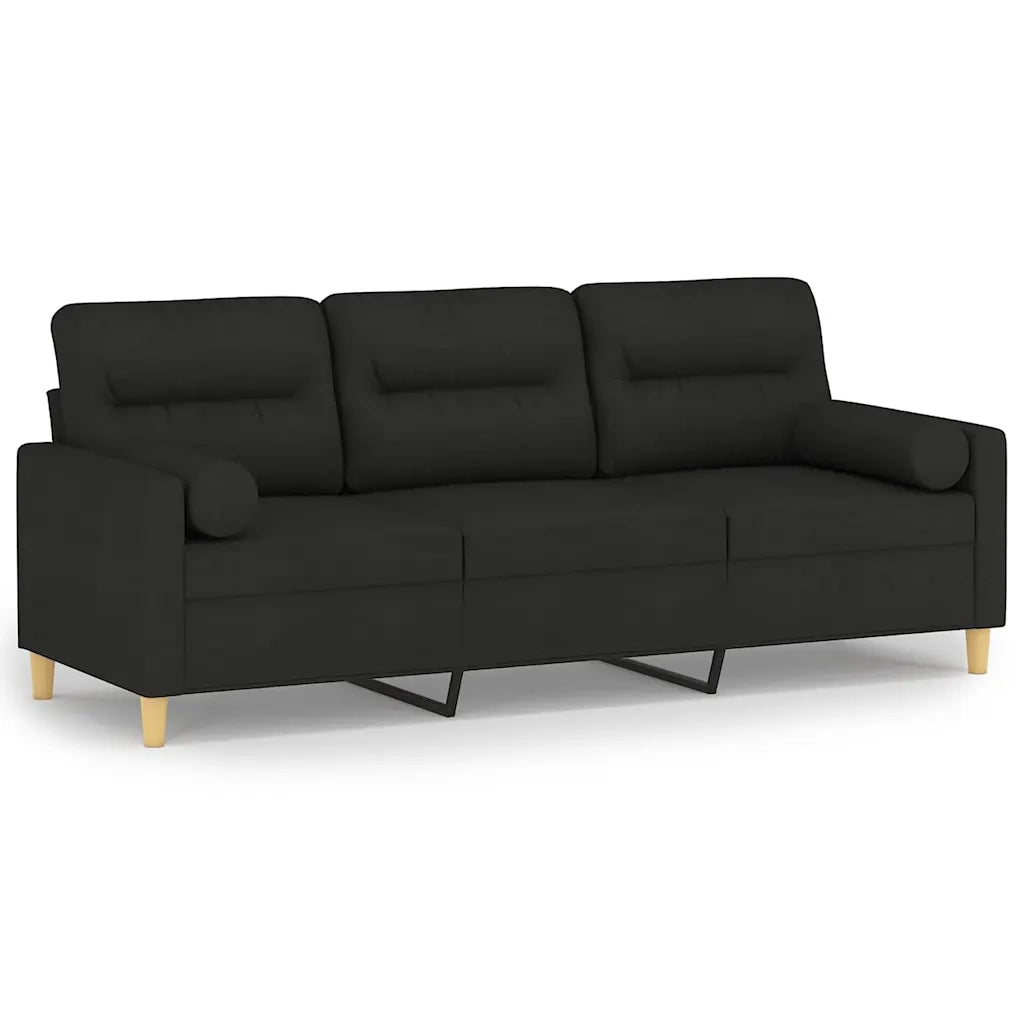 Divano | Divano da soggiorno | Sofa a 3 Posti con Cuscini Nero 180 cm in Tessuto
