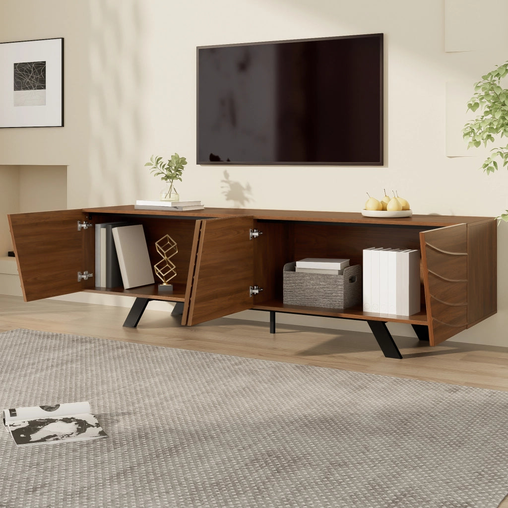 Cassettiera per TV in MDF con finitura noce; 160 cm