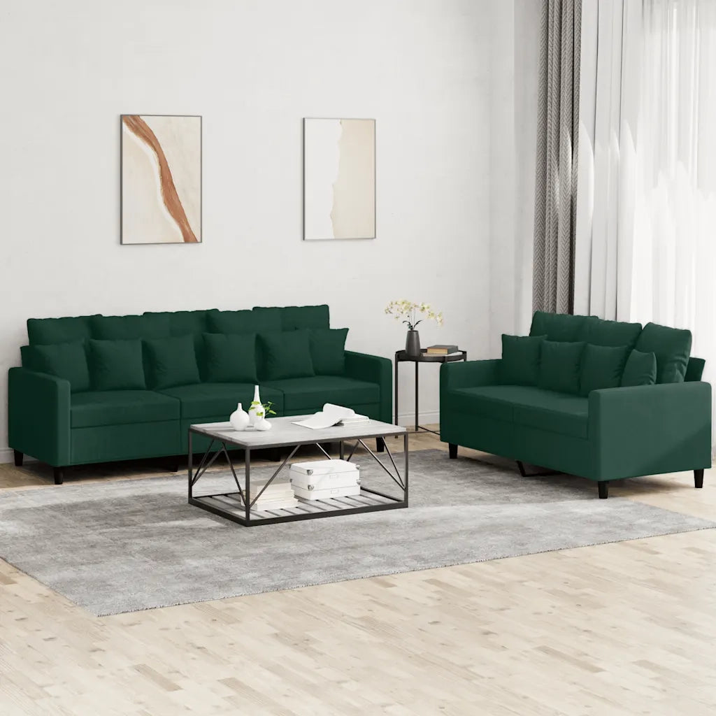 Set di Divani 2 pz con Cuscini Verde scuro in Velluto