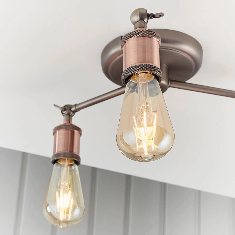 Plafoniera industriale rame anticato 3 luci E27 Endon