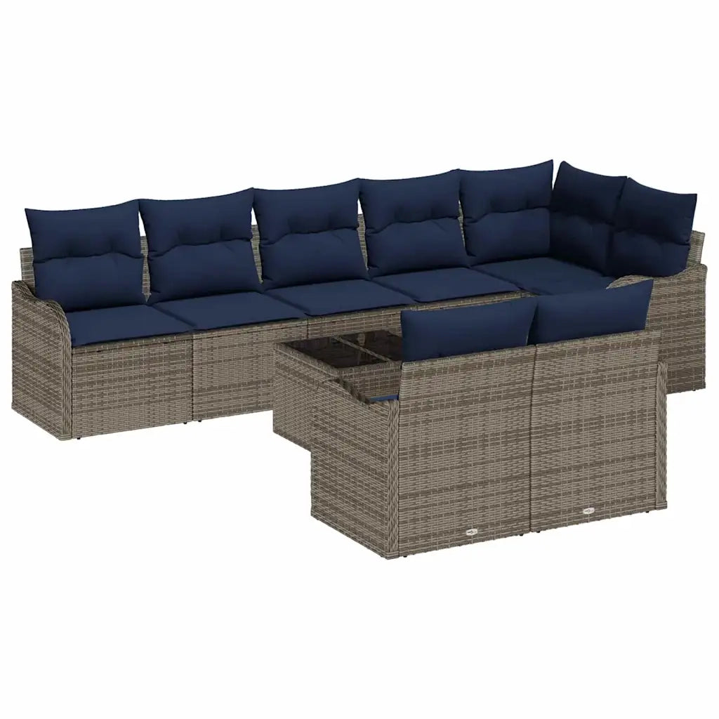 Set Divano da Giardino 9 pz Grigio polyrattan 3345765