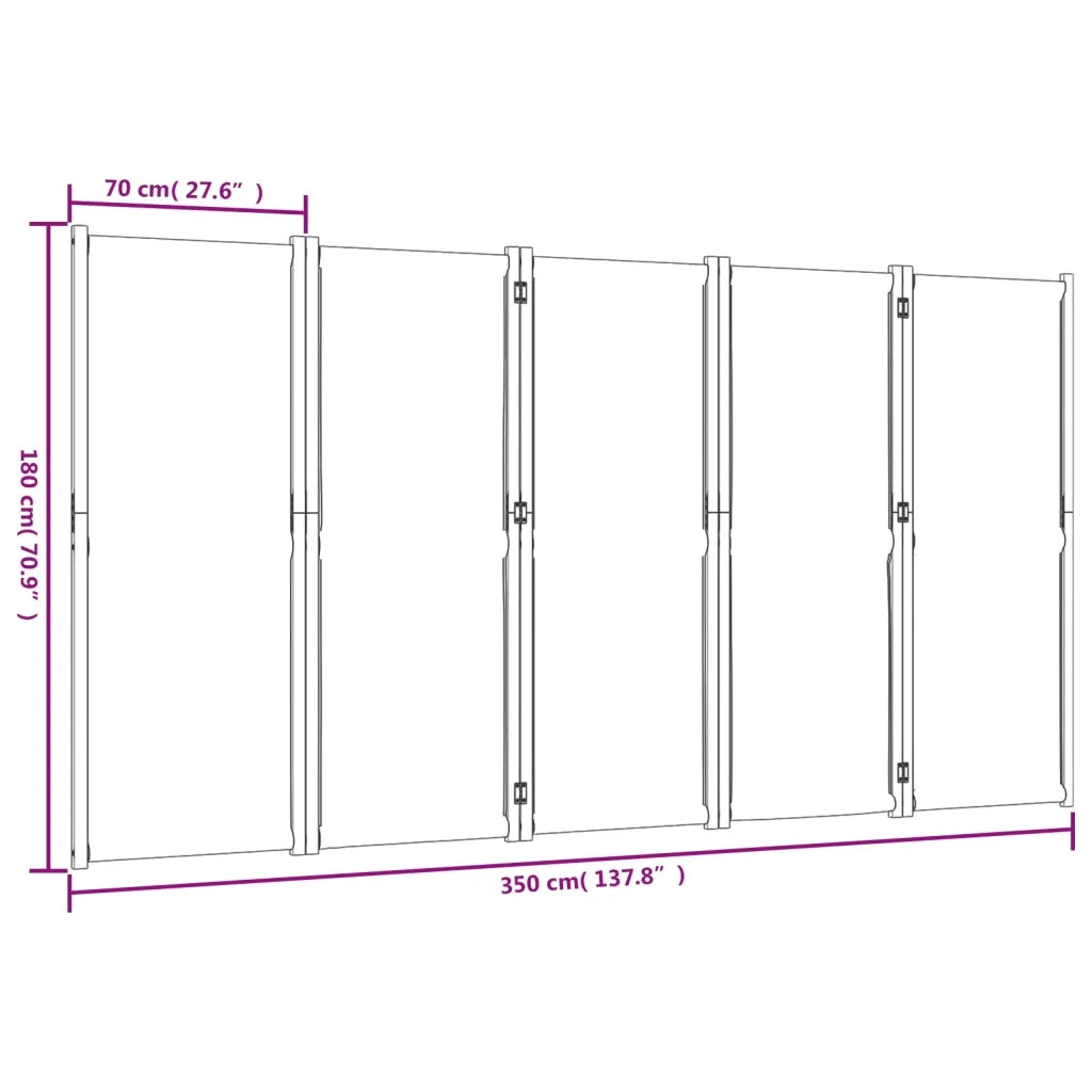 Divisorio Ambienti | Divider per stanze | Paravento a 5 Pannelli Grigio Chiaro 350x180 cm