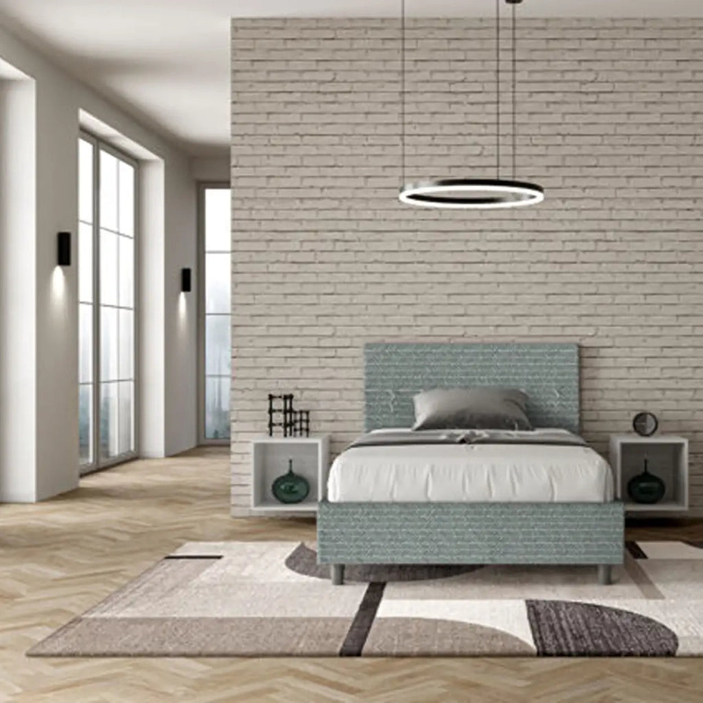 Letto una piazza e mezza contenitore imbottito 120x210 tessuto Aragona 7 azzurro Adele