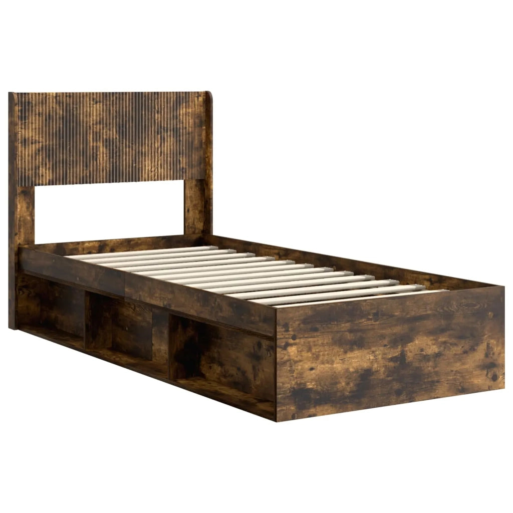 Letto singolo | Letto per adulti | Struttura del letto con stoccaggio e testata Rovere Fumo
