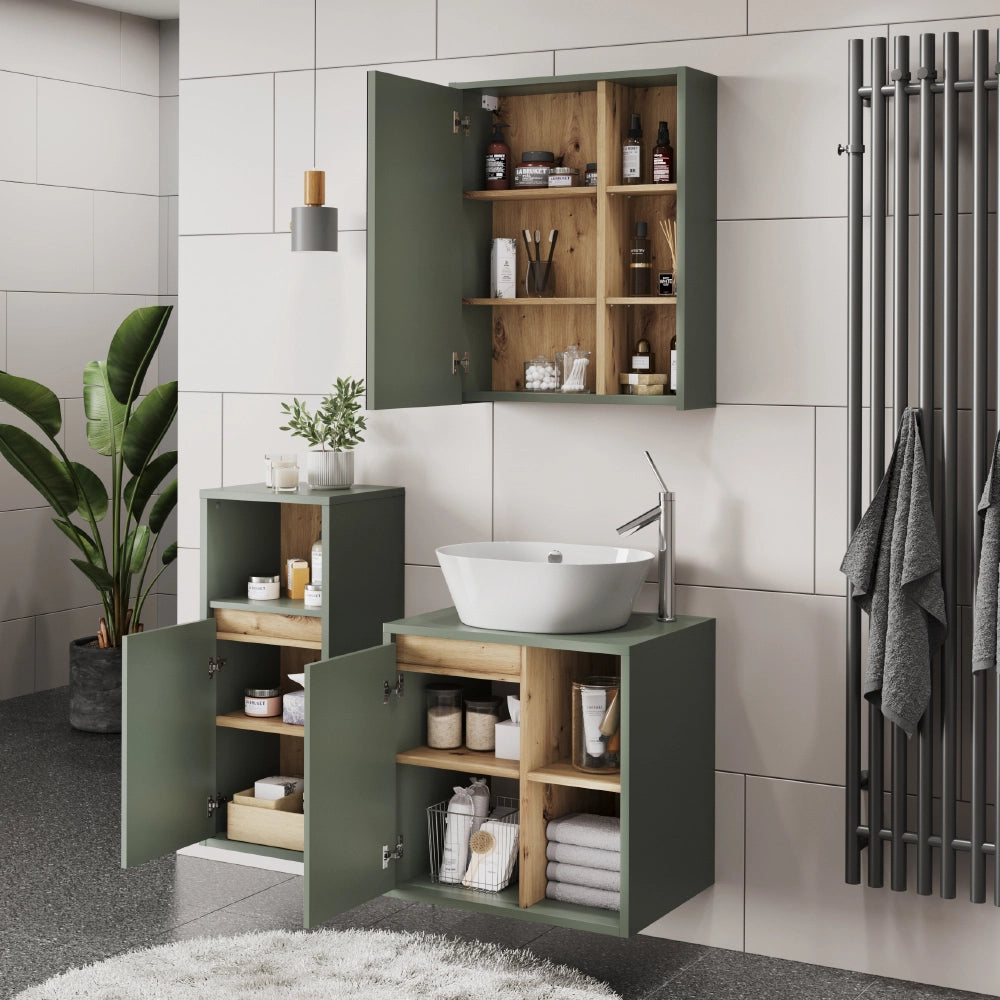 Vicco Set di mobili da bagno Verde/Artigianale 3 parti