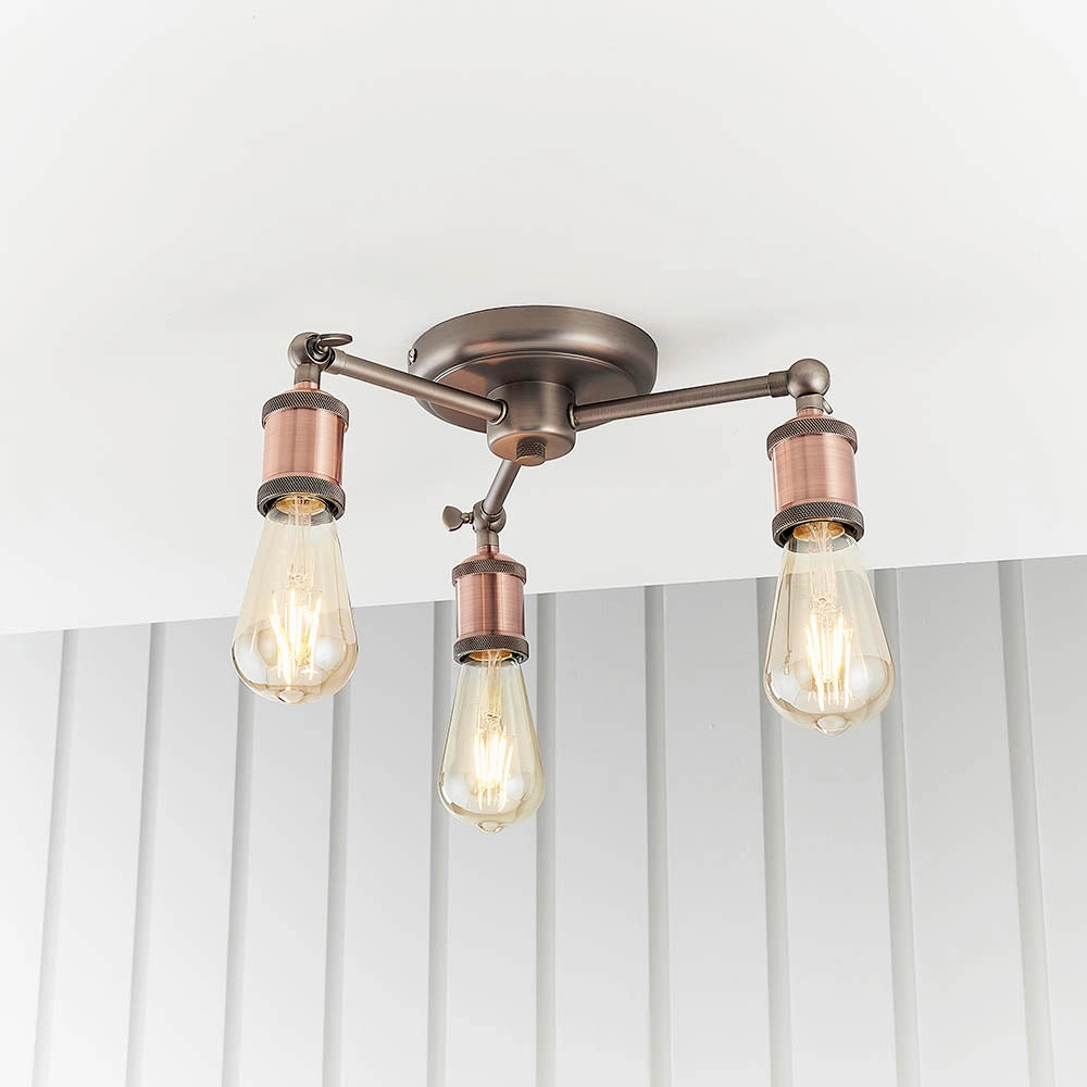 Plafoniera industriale rame anticato 3 luci E27 Endon