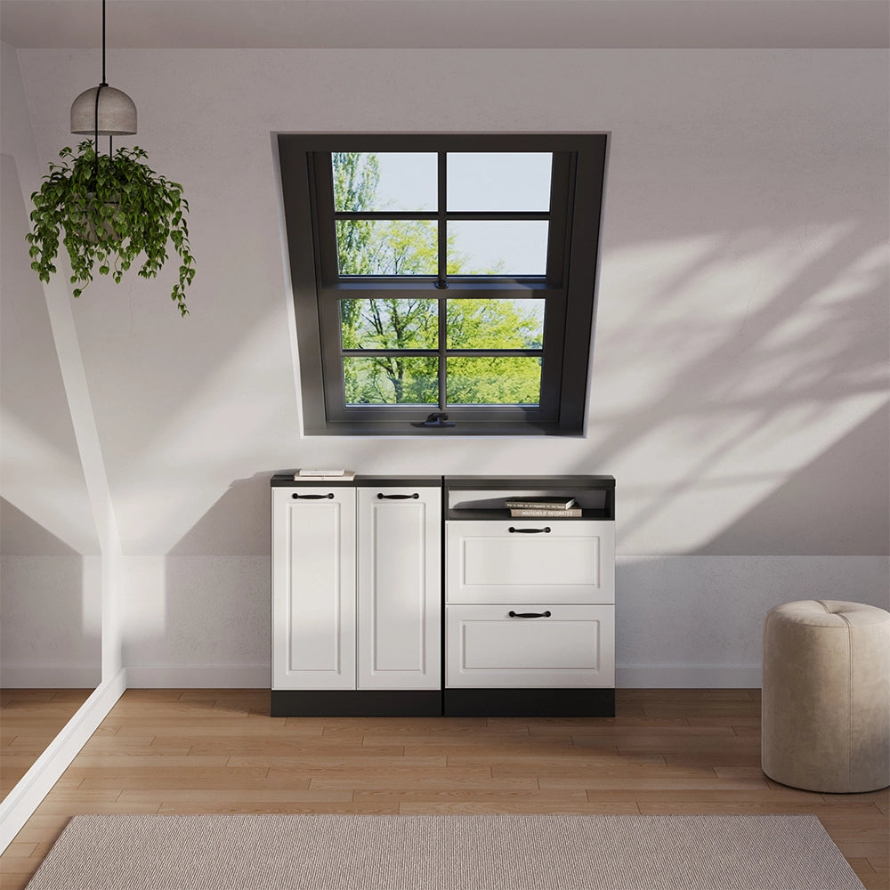 Mobile sottotetto Rion Bianco rustico/Antracite con 2 cassetti Vicco