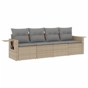 Set Divano da Giardino 4 pz | Set Salotto da Giardino con Cuscini Beige in Polyrattan