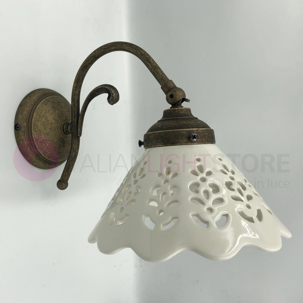 VOLTERRA Lampada da Parete Ottone e Ceramica Rustica Country