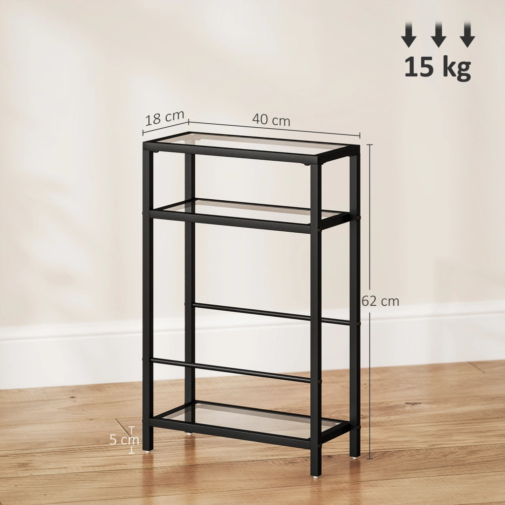 Libreria a scaffali con ripiani in vetro ¨C zephmum ¨C nero 18 cm