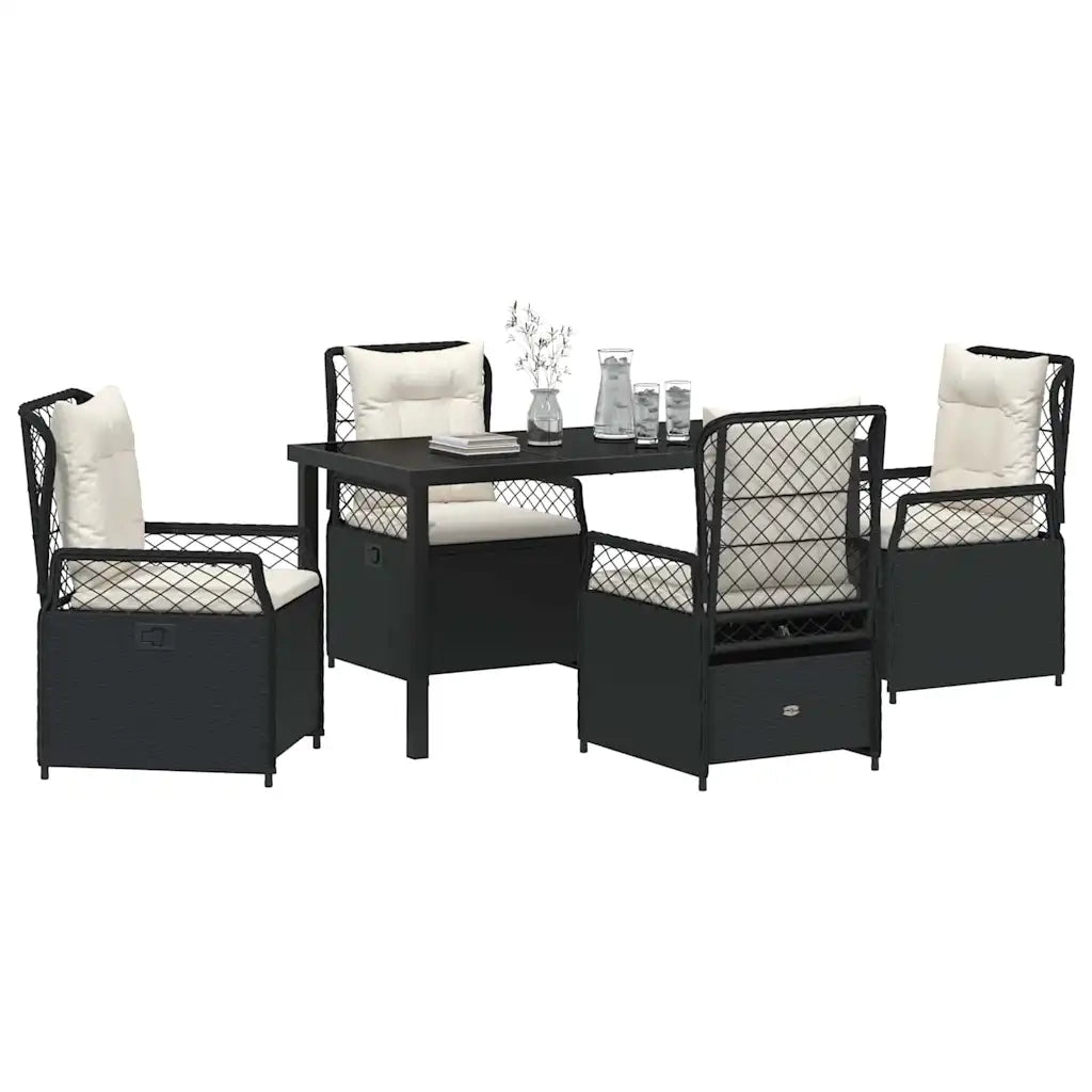 Set da Pranzo per Giardino 5 pcs Nero polyrattan