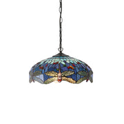 Lampada a sospensione Tiffany in vetro Blu Libellula 3xE27