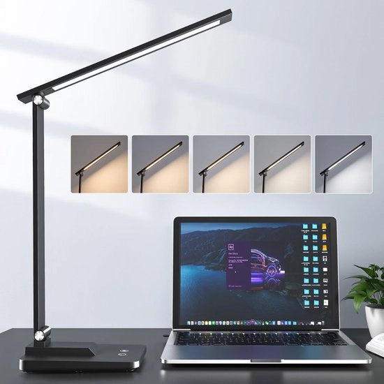 Lampada da scrivania LED regolabile - alimentazione USB - 15 funzioni di colore - Lampada da tavolo - Touchscreen - Lampada per terapia della luce - Lampada per hobby per dipingere, puzzle – Libera da UV - Lampada da tavolo o da scrivania - Nero