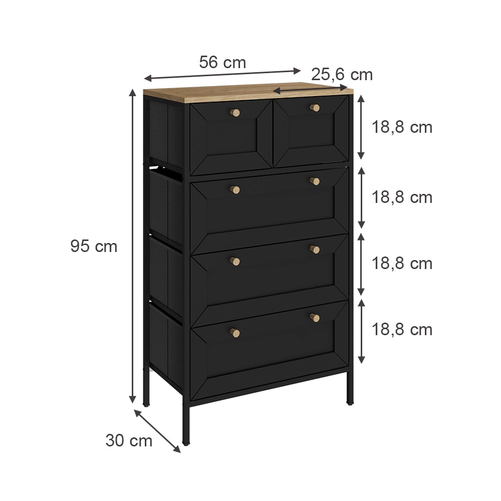Vicco Cassettiera Nero 56 x 95 cm con 5 cassetti