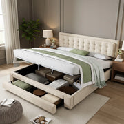 Letto imbottito con cassetti - Xylo - 160x200 - Beige