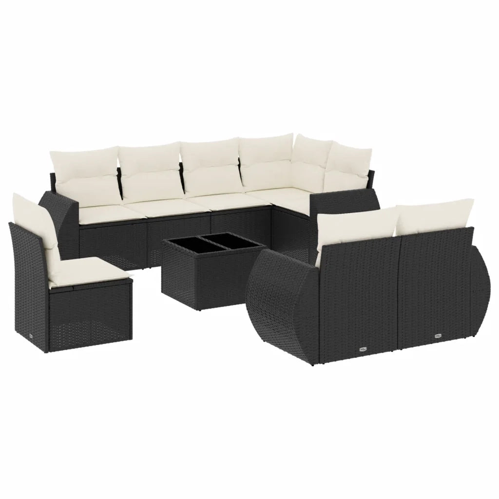 Set Divani da Giardino 9 pz con Cuscini Nero in Polyrattan 3221645