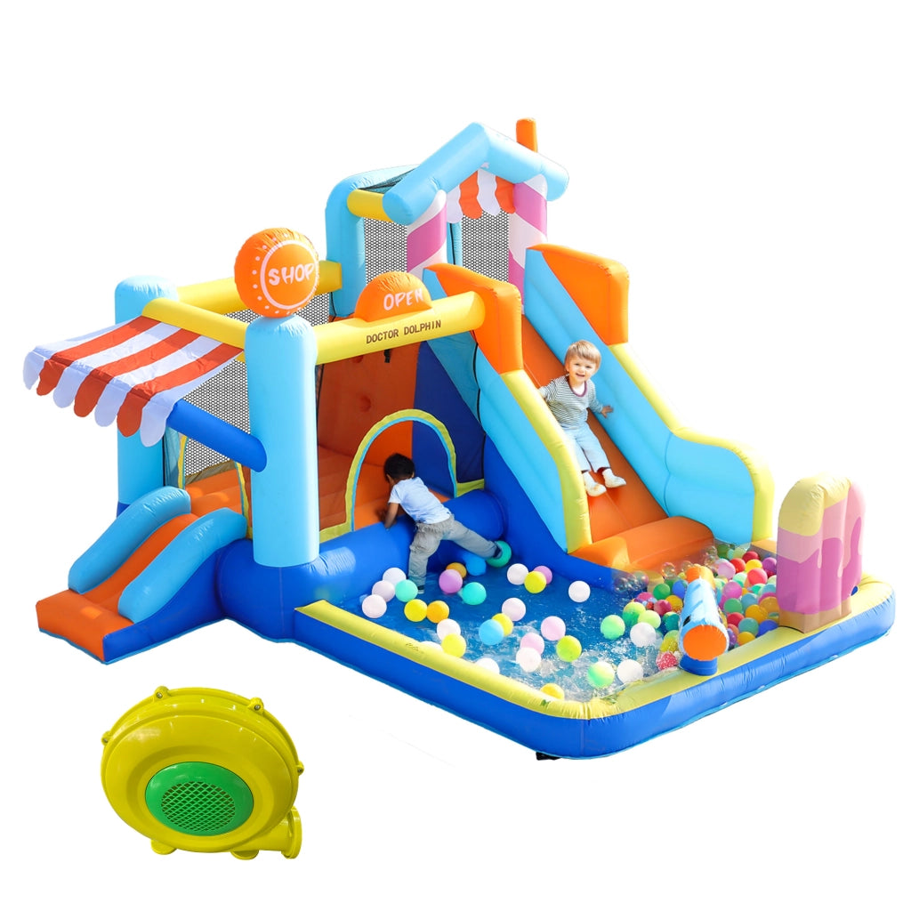 [Con soffiatore] Castello gonfiabile per bambini, parco acquatico multifunzionale all'aperto + trampolino, scivolo d'acqua, piccolo scivolo, fontana,