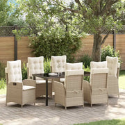 Set da Pranzo per Giardino con cuscino 7 pcs Beige polyrattan
