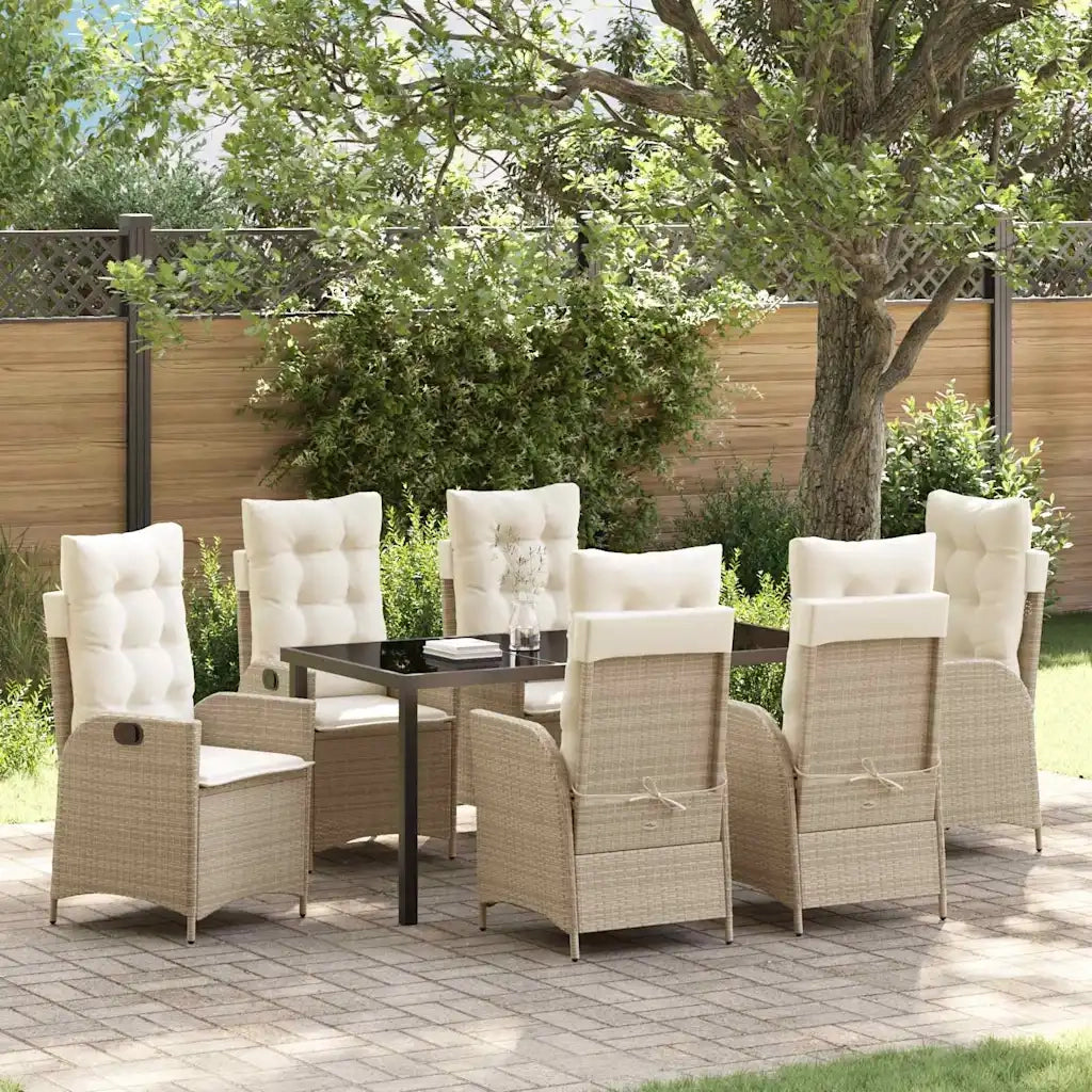 Set da Pranzo per Giardino con cuscino 7 pcs Beige polyrattan