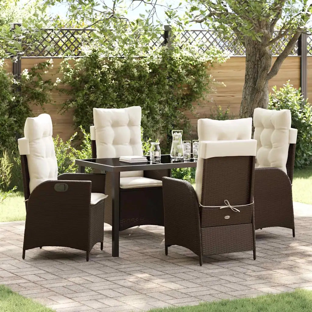 Set da Pranzo per Giardino con cuscino 5 pcs Marrone polyrattan