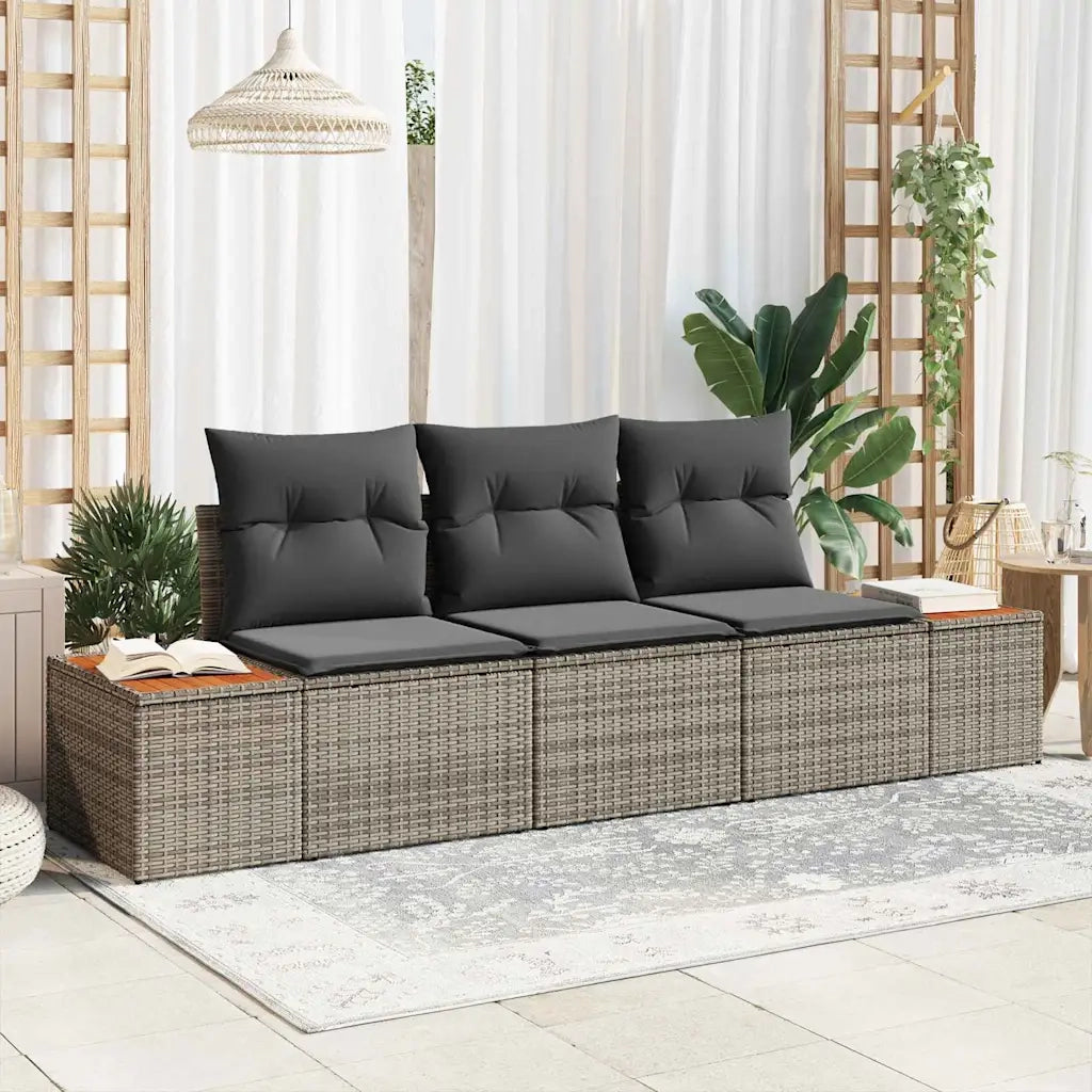 Set Divano da Giardino con cuscino 3 pcs Grigio polyrattan 3348015
