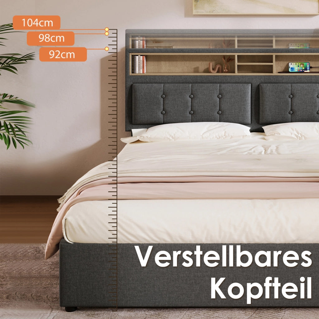 letto imbottito lino grigio 140x200 cm