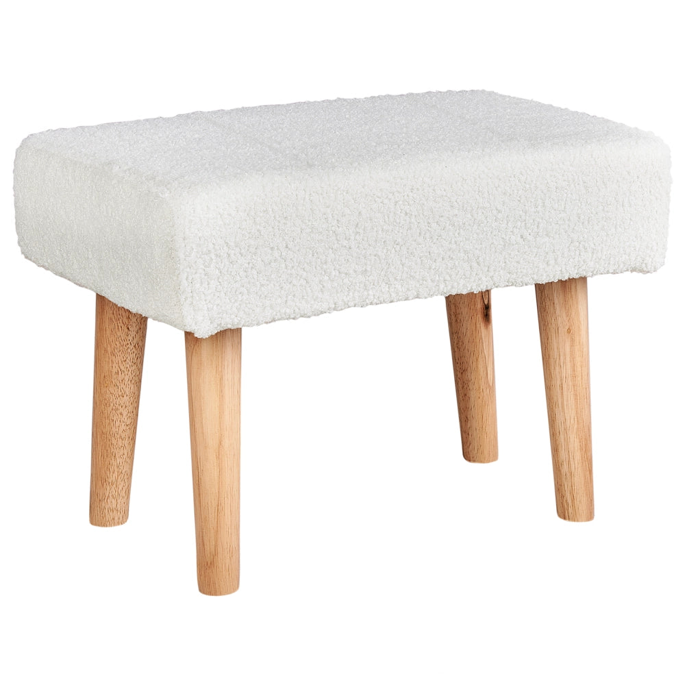 Poggiapiedi in Cotone Bianco con Gambe in Legno