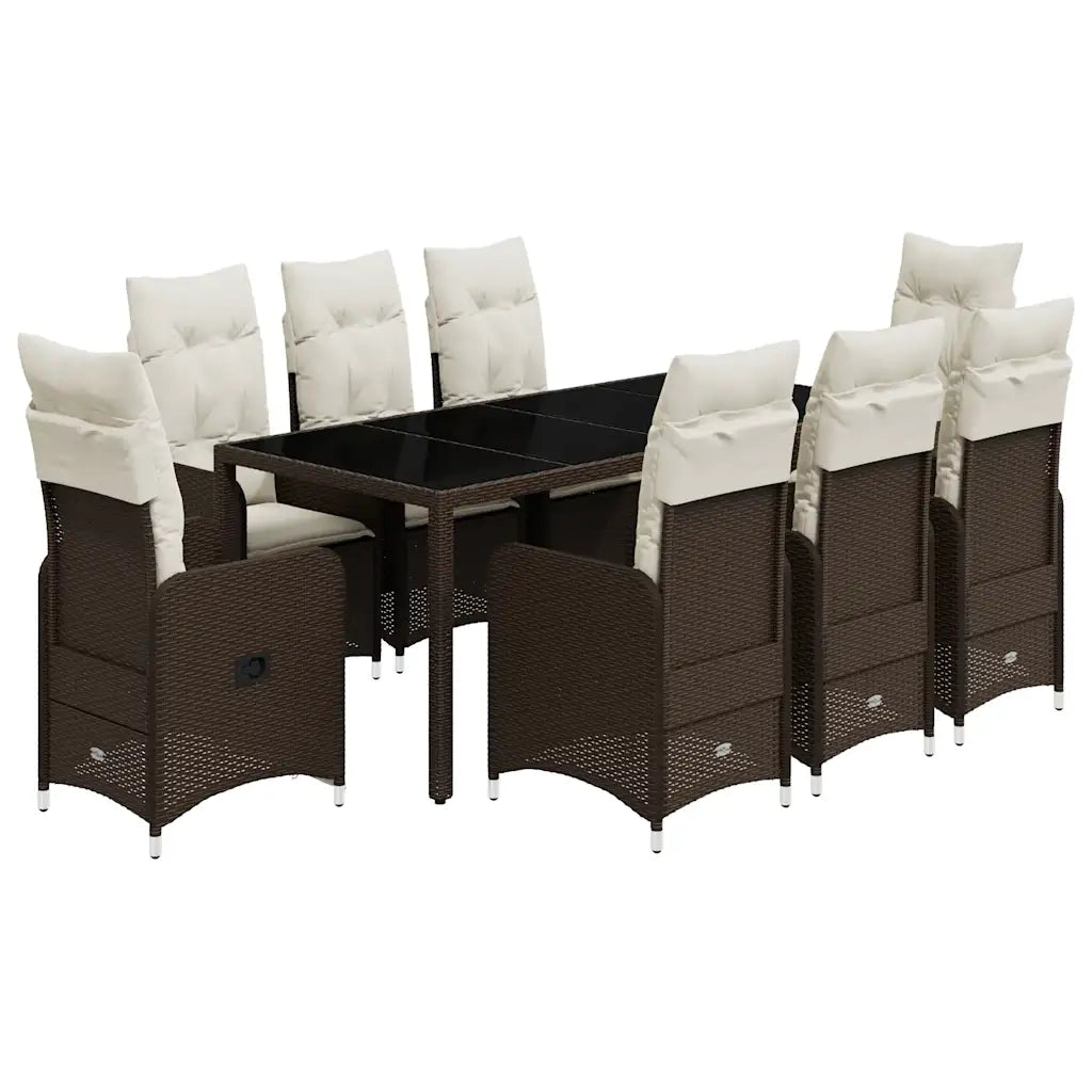 Set Bistrò da Giardino 9 pz con Cuscini in Polyrattan Marrone 3277071