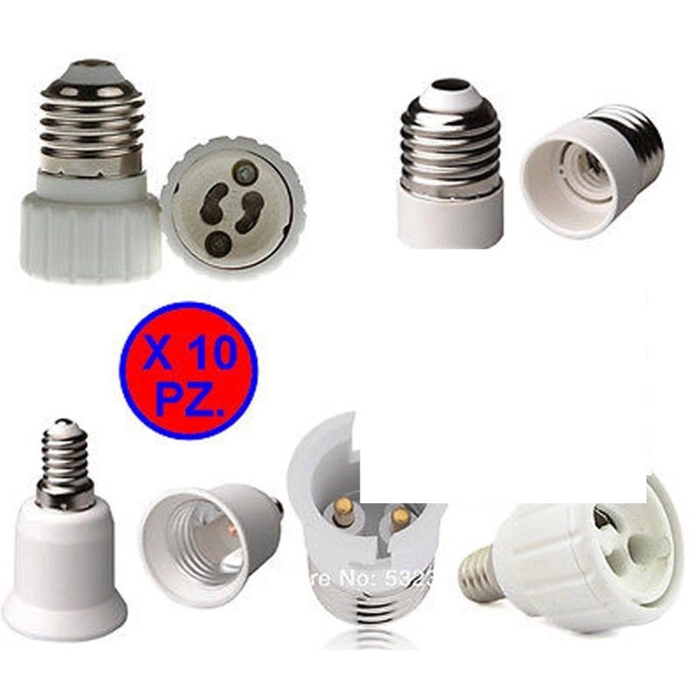 Trade Shop - Adattatore Portalampade Porta Lampada Attacco E27 E14 Da E14 A E27 Gu10 B22 -