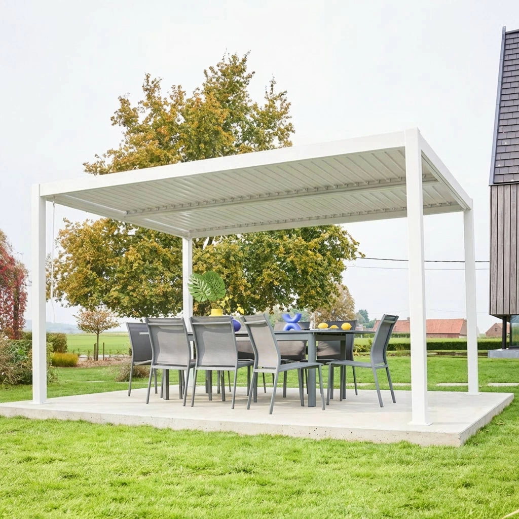Pergola bioclimatica 3x4m in alluminio e acciaio, lamelle orientabili