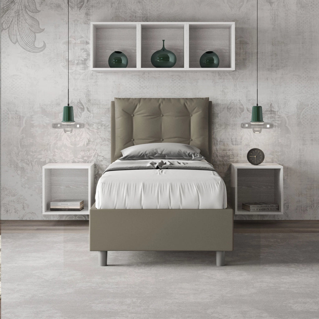 BS COM Letto singolo contenitore imbottito 80x200 similpelle cappuccino