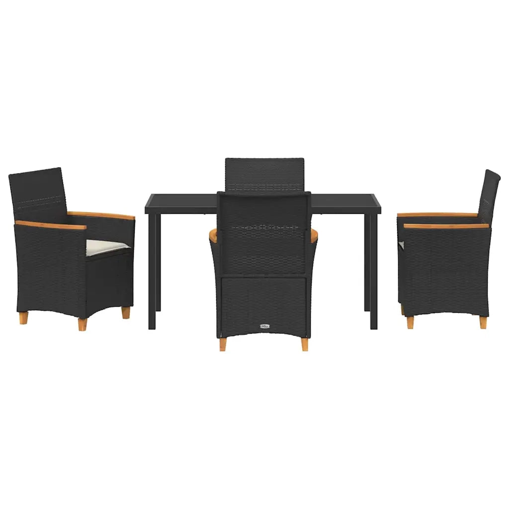 Set da Pranzo per Giardino 5 pcs Nero polyrattan